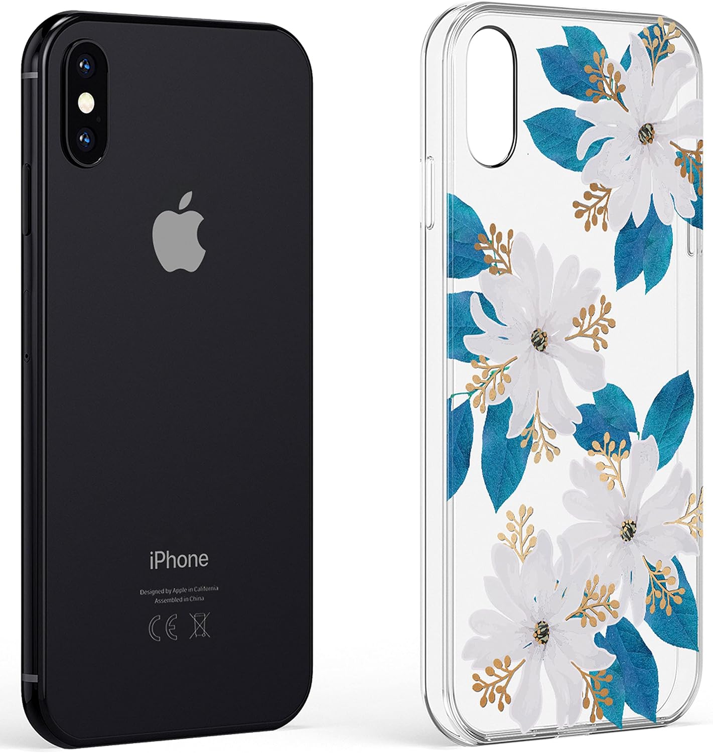 Casely iPhone X/XS Case | Forget Me Not | Blue and Gold Clear Floral | Classic Ultra Slim Design