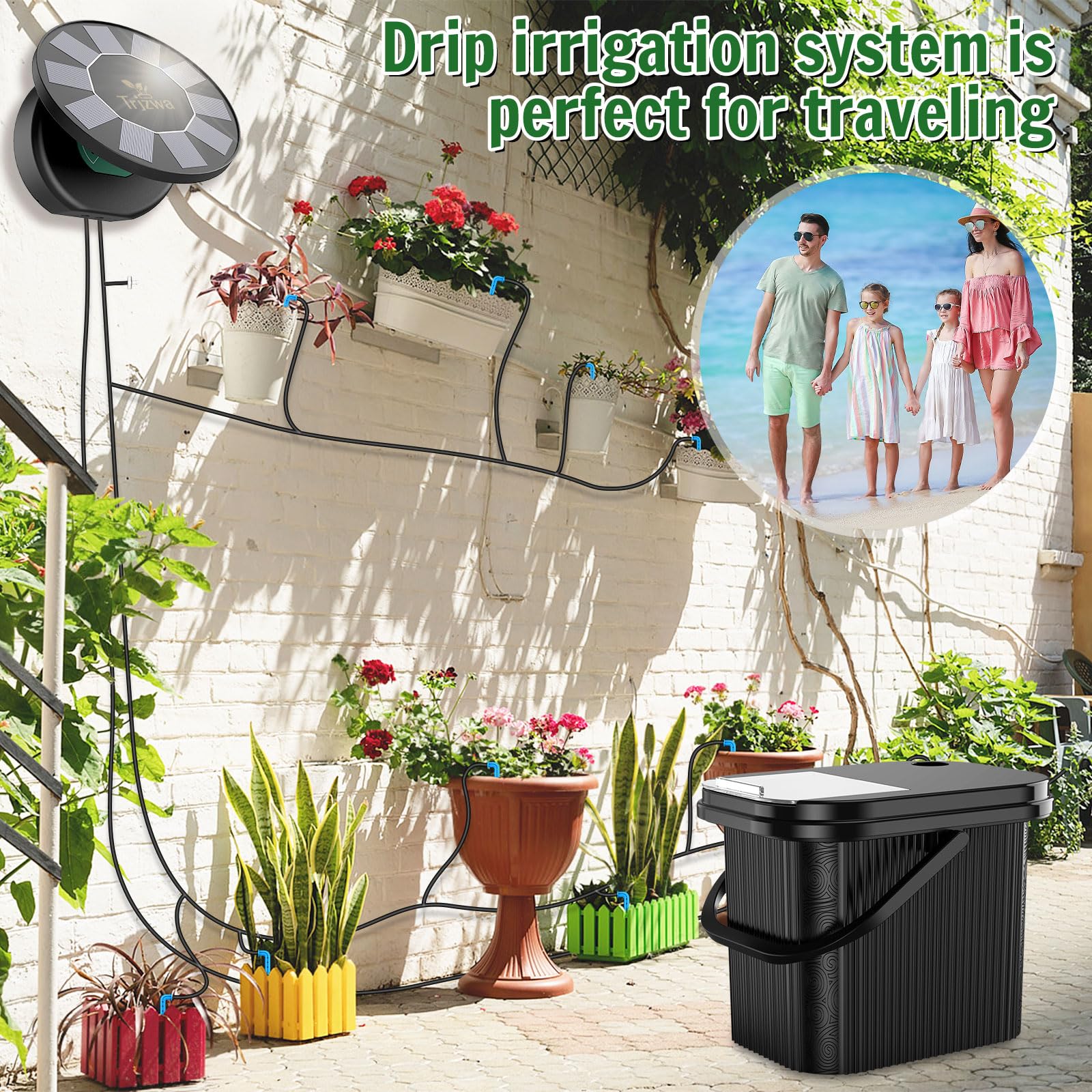 Système d'Arrosage Solaire Automatique, Batterie Haute Performance, Programmateur avec Réservoir d'Eau et Pot Séparé pour Balcon et Plantes | Programmateur pour Réservoir d'Eau et Pot Séparé, Balcon, Pot de Fleur, Plantes, Terrasse, Serre, Jardin, Idéal V