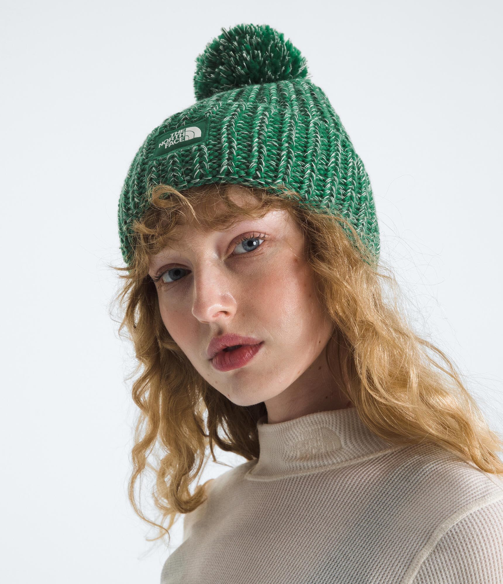 Women’s Green Winter Fleece-Lined Chunky Knit Beanie Snow Hat Cap Handmade Green Knit Beanie – The Hook Up main image 3