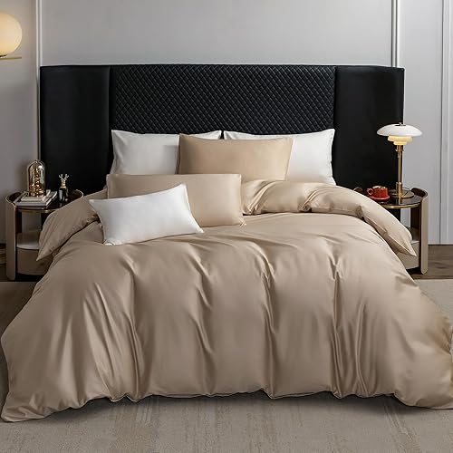 Miniatura 7 de MooMee Juego de funda de edredón de algodón de fibra extra larga de 600 hilos, textura de algodón egipcio, satén sedoso, suave, cómodo, duradero