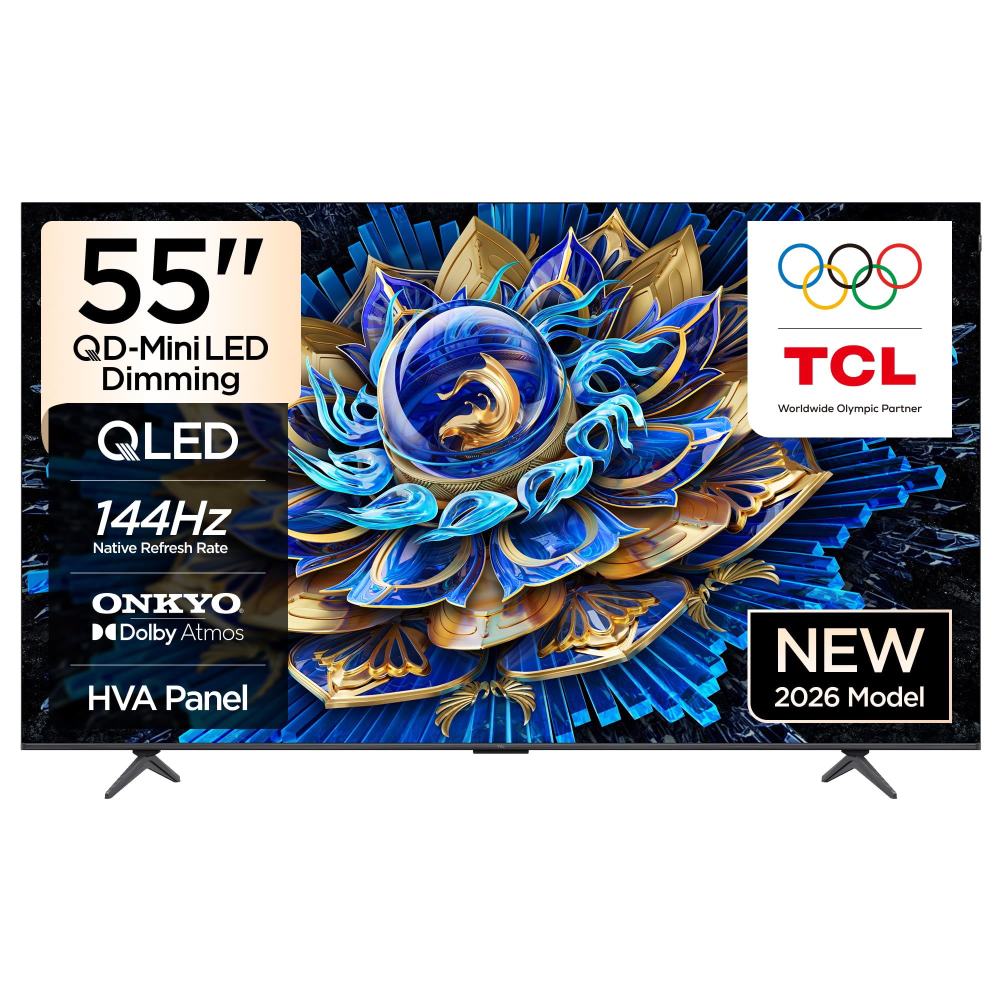 TCL 55 inç Akıllı TV 55T8D 4K QD-Mini LED Dimming Renkli Quantum Crystal HDR10+ Oyun Google TV, 144Hz Doğal Yenileme Hızı, ONKYO 2.1 Hi-Fi Ses Sistemi, Dolby Atmos, AI Modu, Game Master (2026 Modeli)