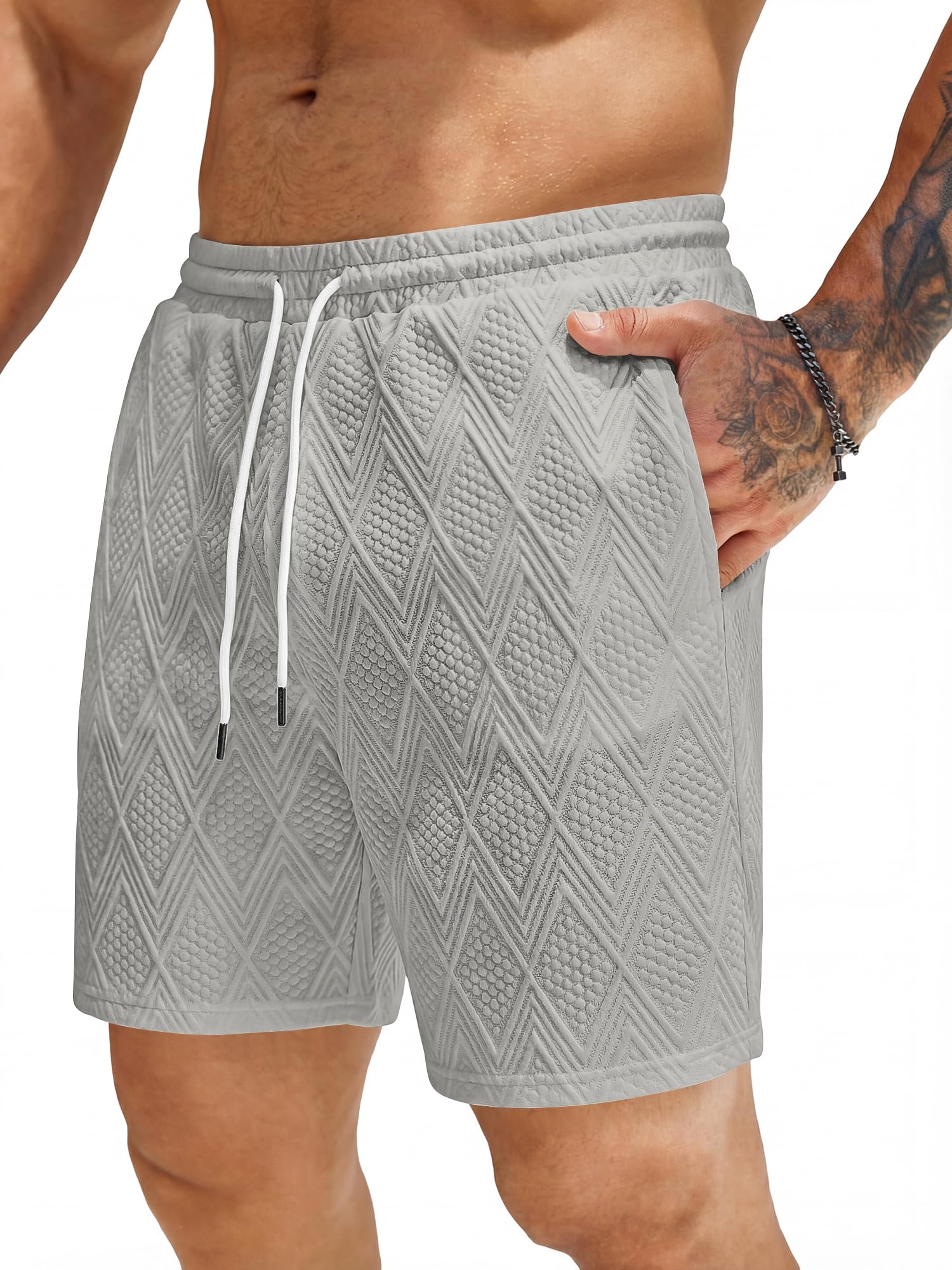 JMIERR Textur Shorts Herren Kurze Hosen Sommer 2026 Casual Freizeitshorts Leicht Atmungsaktiv Elastische Taille mit Taschen