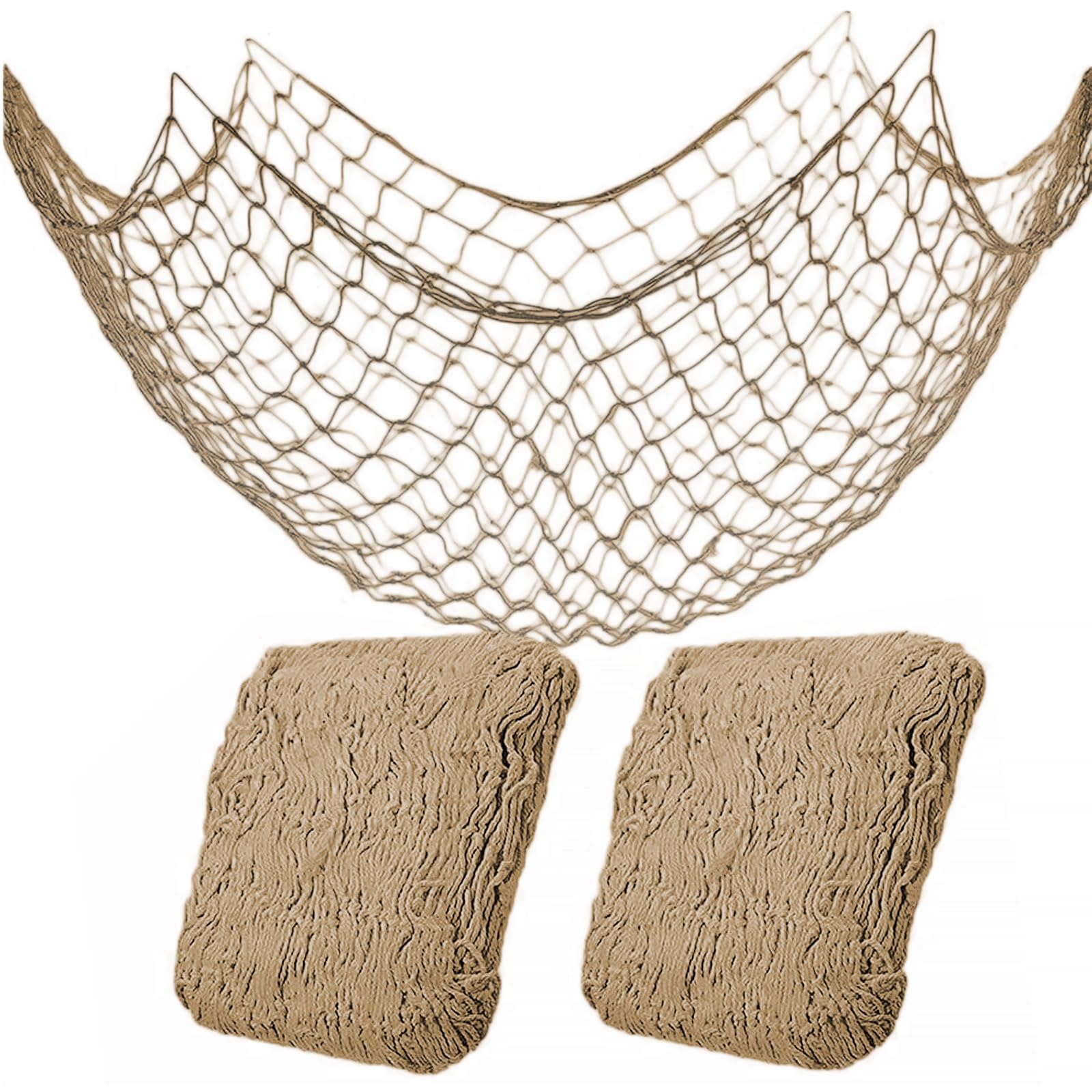 Photo 1 of 2 Pack Fish Net Decorations for Party,Natural Cotton Hawaiian Party Fishing Net Decorative, Nautical Themed Cotton Fishnet Under The Sea Pirate Ocean Beach Decor