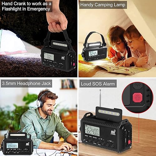Miniatura 3 de Radio meteorológica digital NOAA 5000, manivela solar de 5 vías, cargador de radio de emergencia/teléfono portátil con pantalla LCD retroiluminada,