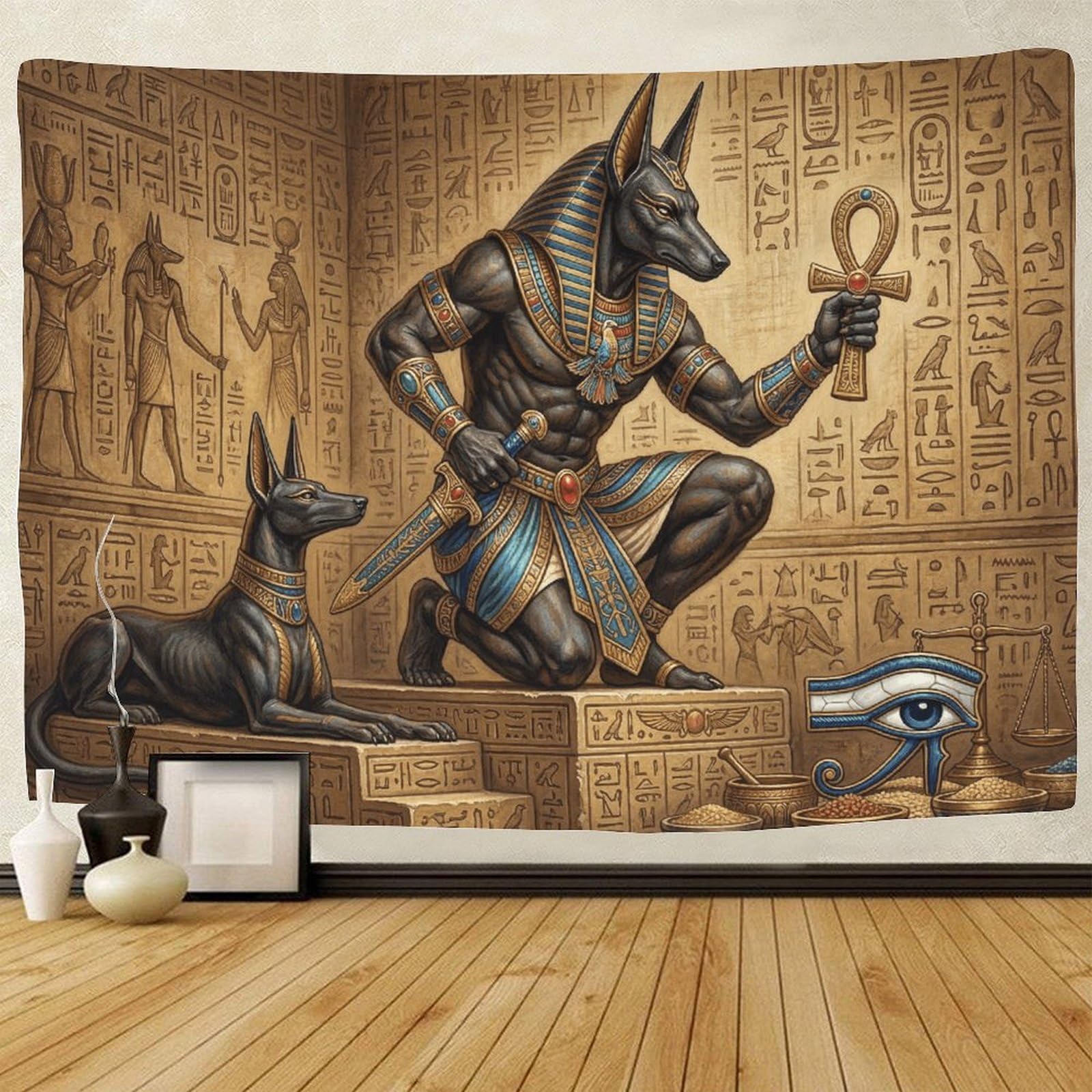 GPMNBCXZK Egyptian Anubis Wall Tapestry Artistic 3D Printed Hieroglyph Decor for Bedroom or Living Room 180cmx230cm