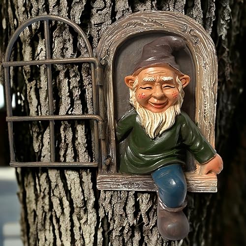 Estatua de gnomo de jardín de resina de elfo fuera de la puerta - Decoración caprichosa para el porche del hogar (A)