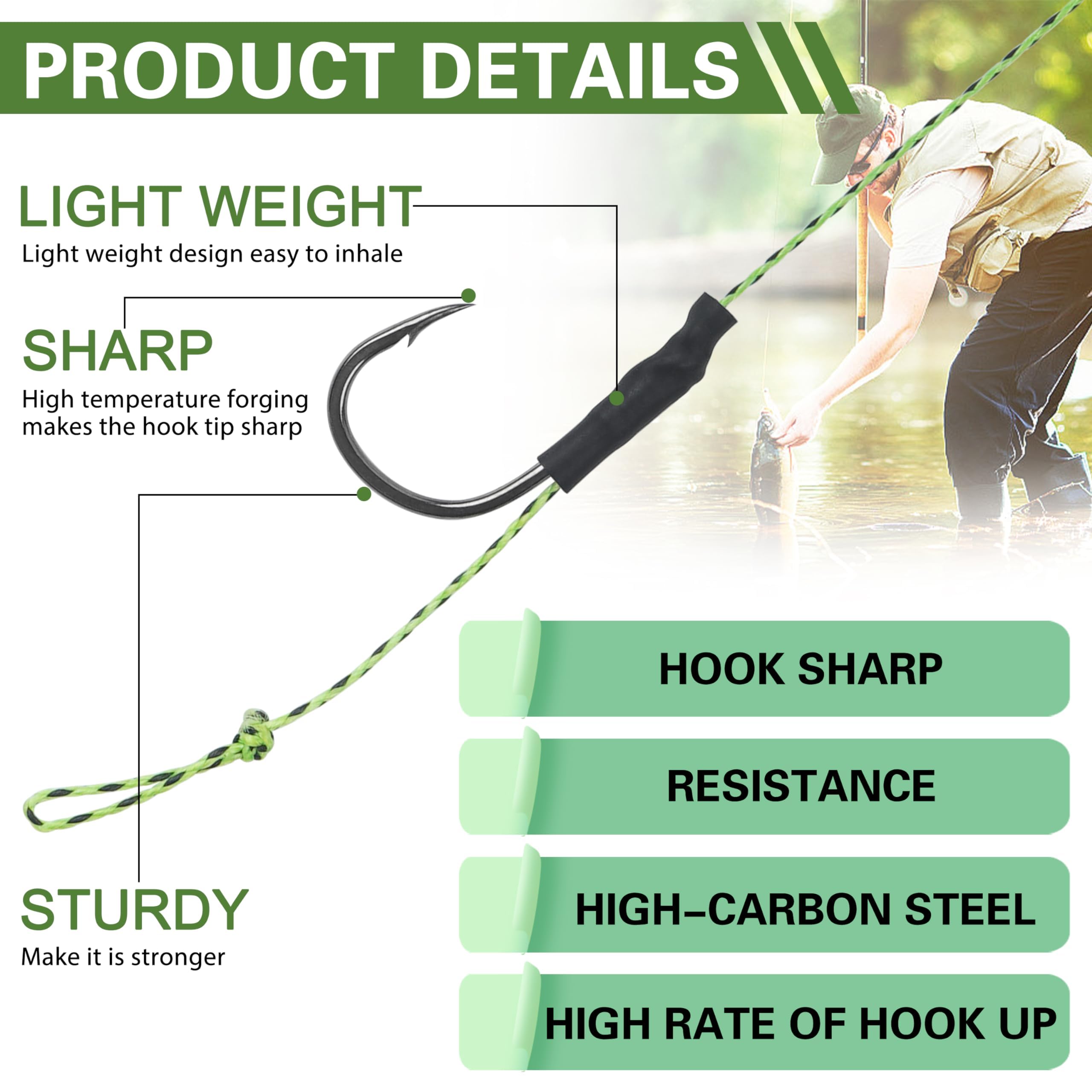 SHADDOCK Carp Fishing Hair Rigs Pre-rigged Rig Set Up Kit Anti Tangle Leaders Safety Clips Set Fishing Tackle Accessories for Carp Helicopter Chod Rigs 18pcs/pack (Type B) - Image 4