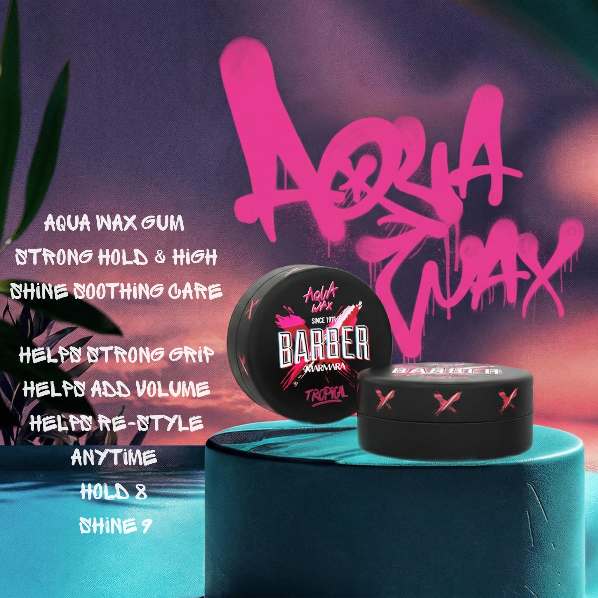 Barber Marmara Aqua Wax Strong Hold High Shine Tropical Scent 150ml | Water-Based Hair Styling Wax that Adds Volume and Control. Easy Wash Formula Suitable for All Hair Types.