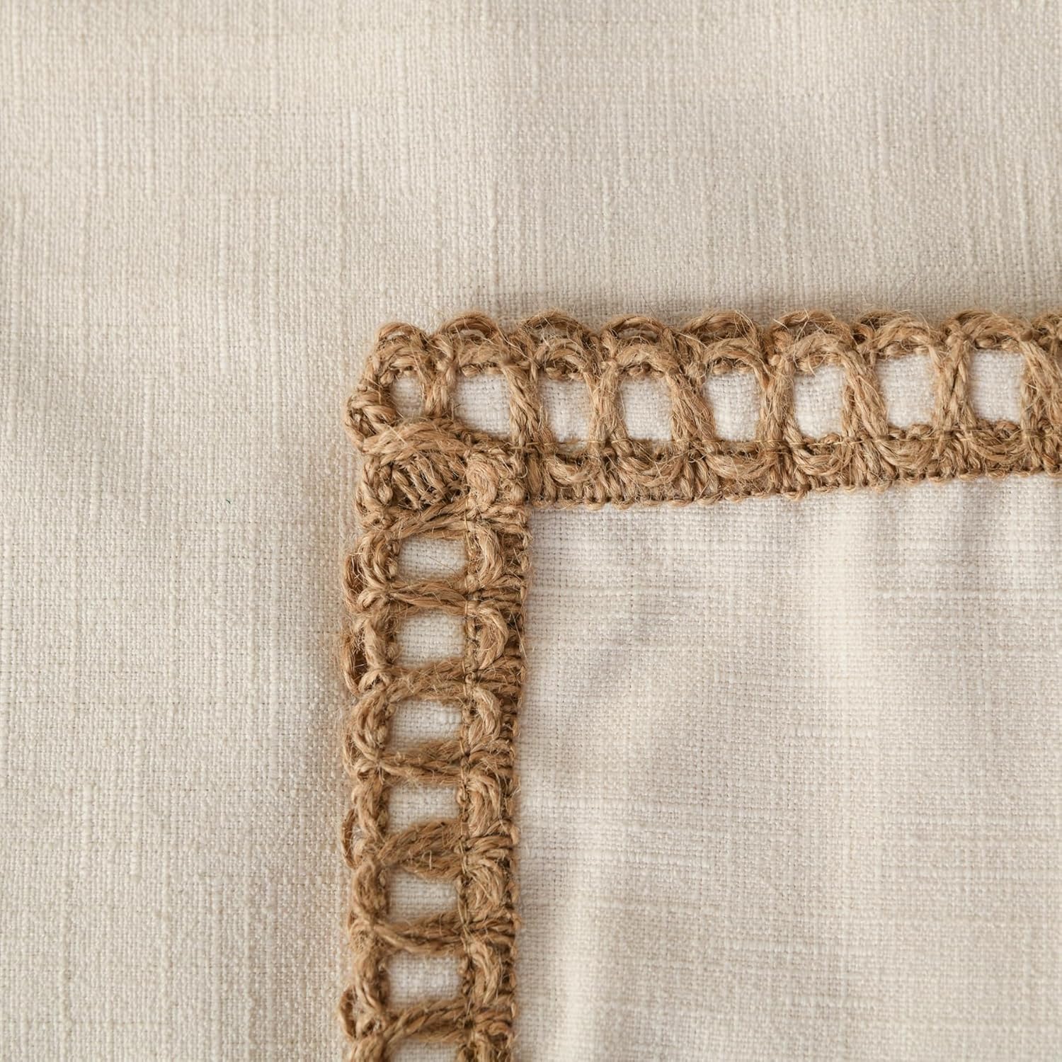 LIGICKY Pack of 2 Farmhouse Decorative Throw Pillow Covers Burlap Linen Trimmed Tailored Edges Square Pillowcases for Couch Sofa Bed Living Room, Off White 20x20 Inch
