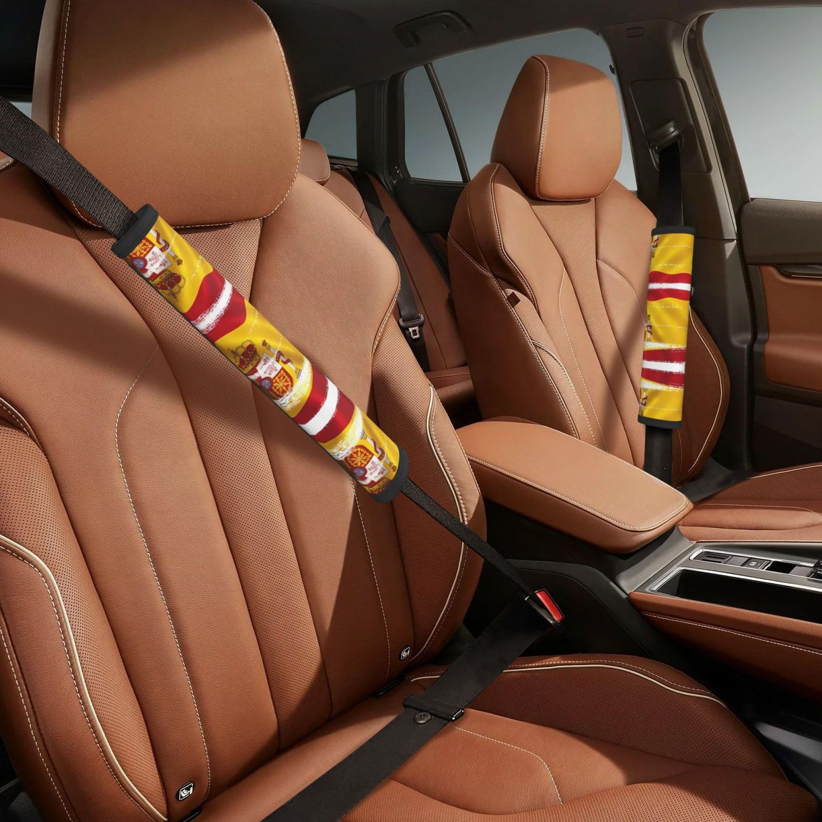 Confezione da 2 imbottiture morbide per cintura di sicurezza per auto, con bandiera della Spagna, per adulti, adatte per cinture di sicurezza dell'auto