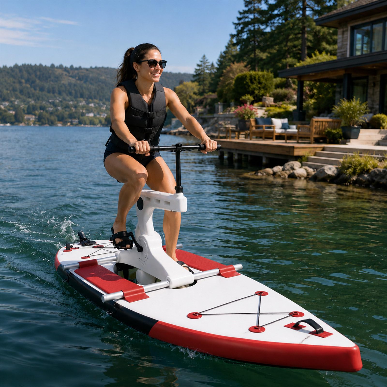 QJJML Portable Inflatable Water Bike for Adults - Pedal Boat With Stable Buoyancy And Portable Modular Design,Reinforced PVC - 7km/h Speed,for Water Parks Lakes and Beach Rentals Red