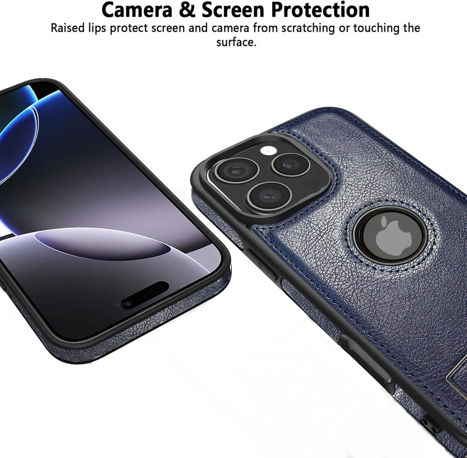 Leather Case for iPhone 16 Pro Max Case, Protective Slim with Kickstand Shockproof Phone Cases, Built-in Invisible Stand Compatible with iPhone 16 Pro Max 6.9'', Blue - Image 4