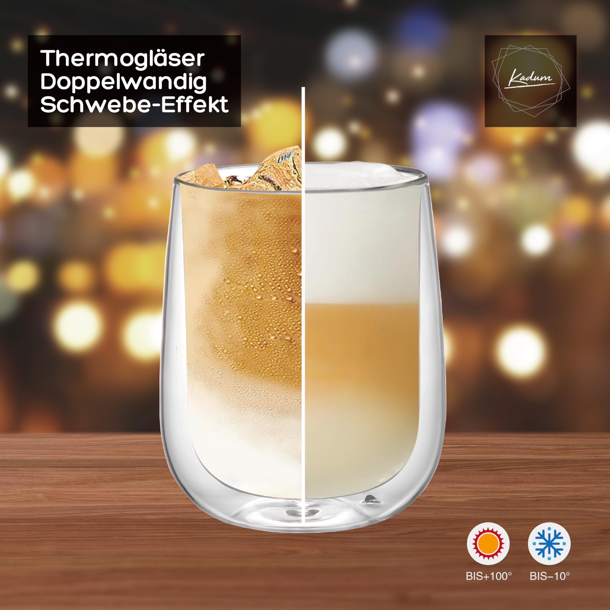 Kadum doppelwandige Kaffeegläser | Große, riesige Gläser | 6er-Set Thermogläser Teegläser Kaffeegläser Kaffee Tee | 500 ml Thermoglas | im Geschenkkarton | doppelwandige Gläser Kaffeetasse