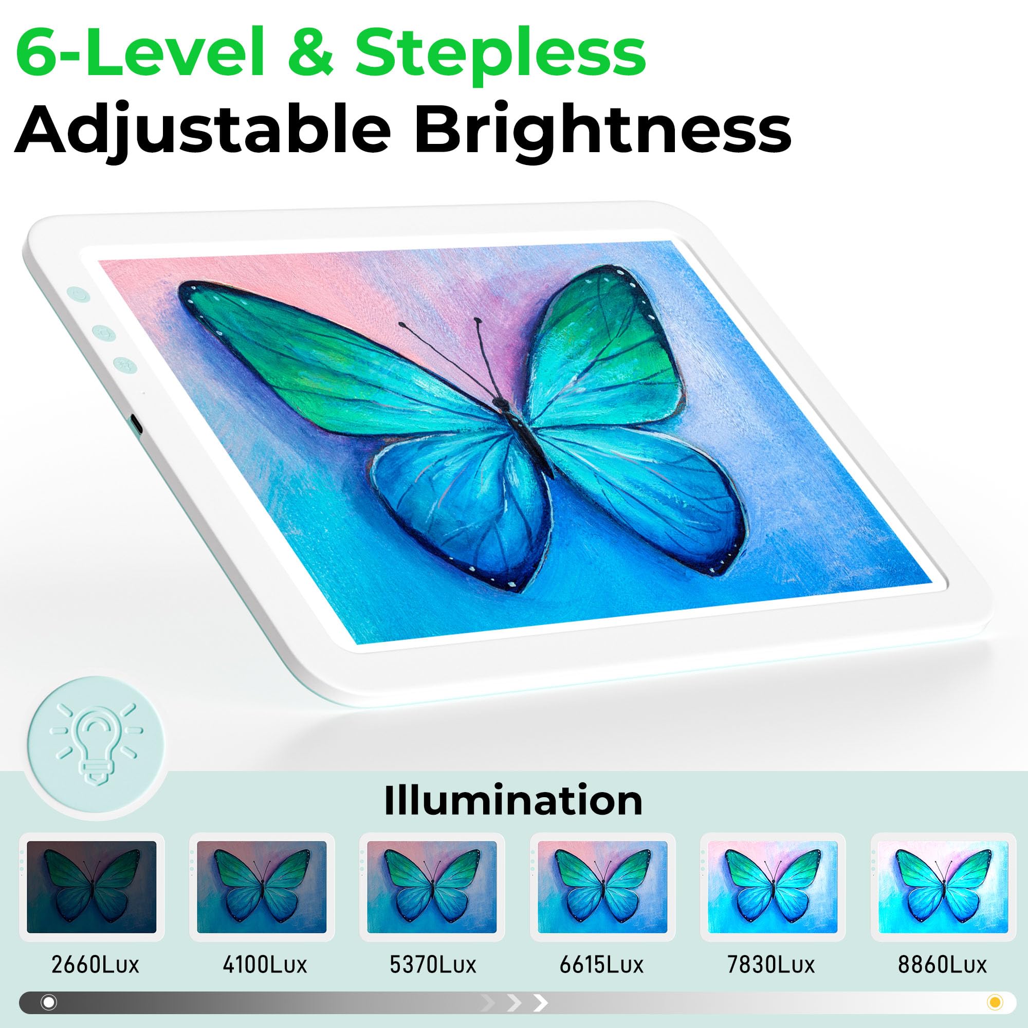 Bawaslom - Tavola luminosa A4 senza fili per tracciare, per tracciare e disegnare con 3 colori e 6 livelli di luminosità, tavolo da disegno a LED per diserbo in vinile, pittura con diamanti, schizzi