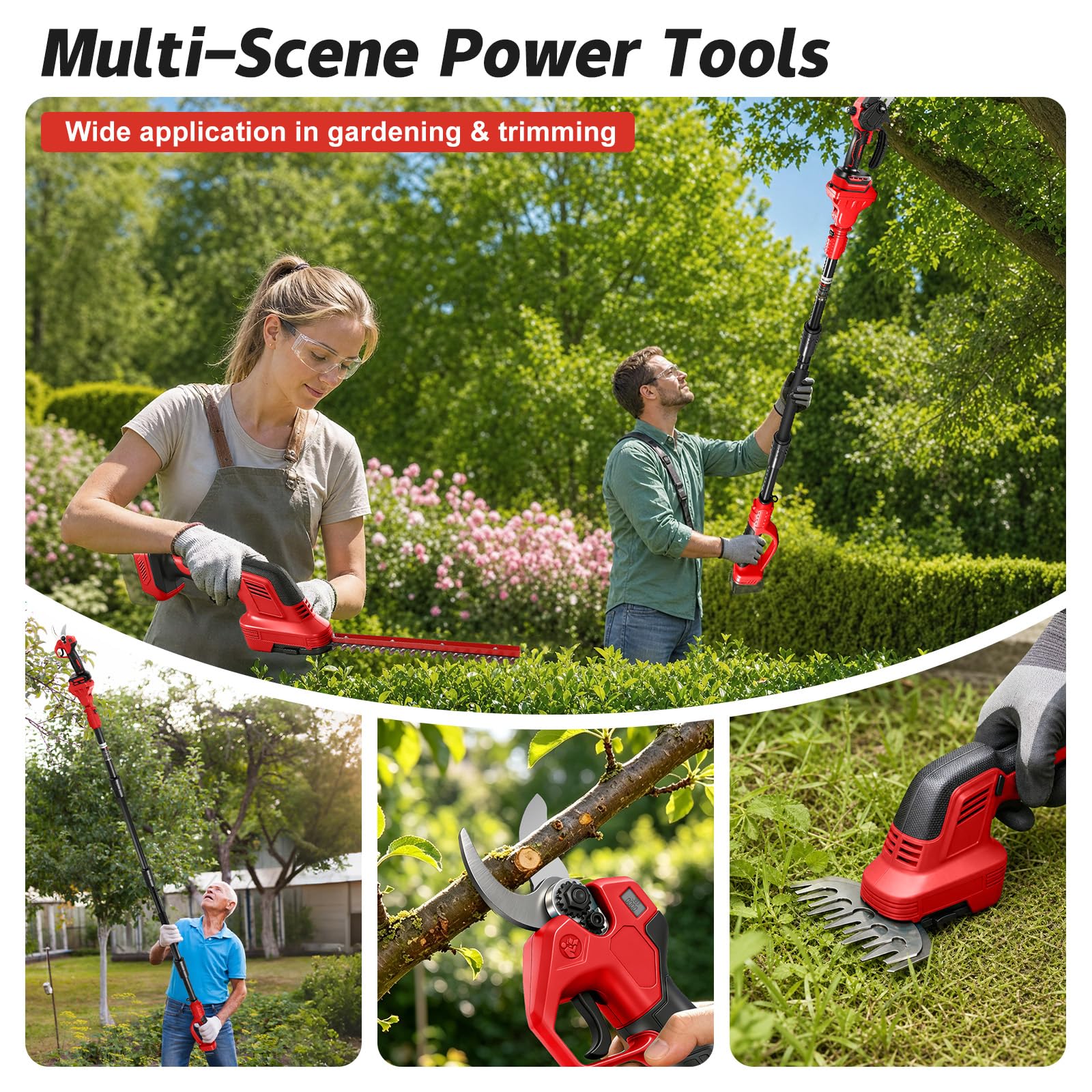 Tijeras Cortasetos Telescopica, 8 Pulgadas Mini Motosierra & 28 mm Tijeras de Podar Eléctricas para Milwaukee M18 18V batería, 6 en 1 Kit de Herramientas de Jardín, Alcance Máximo Hasta 4,5 m