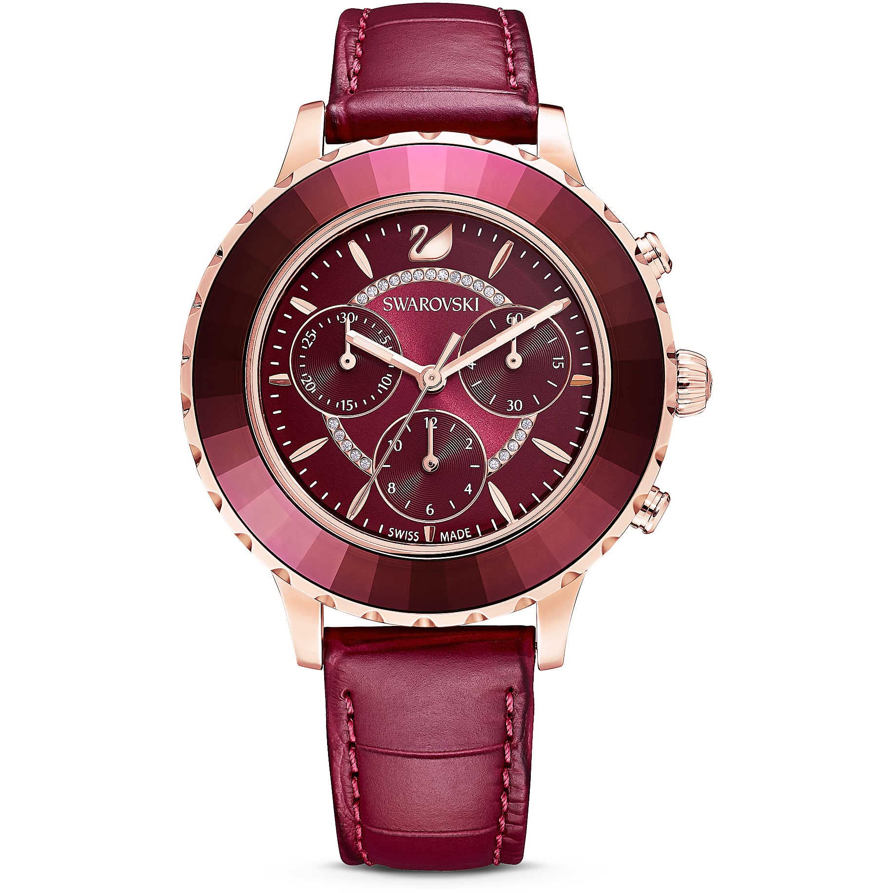 Women's Octea Lux Chronograph Rose Gold Quartz with Leather Strap Crystal Watch Collection