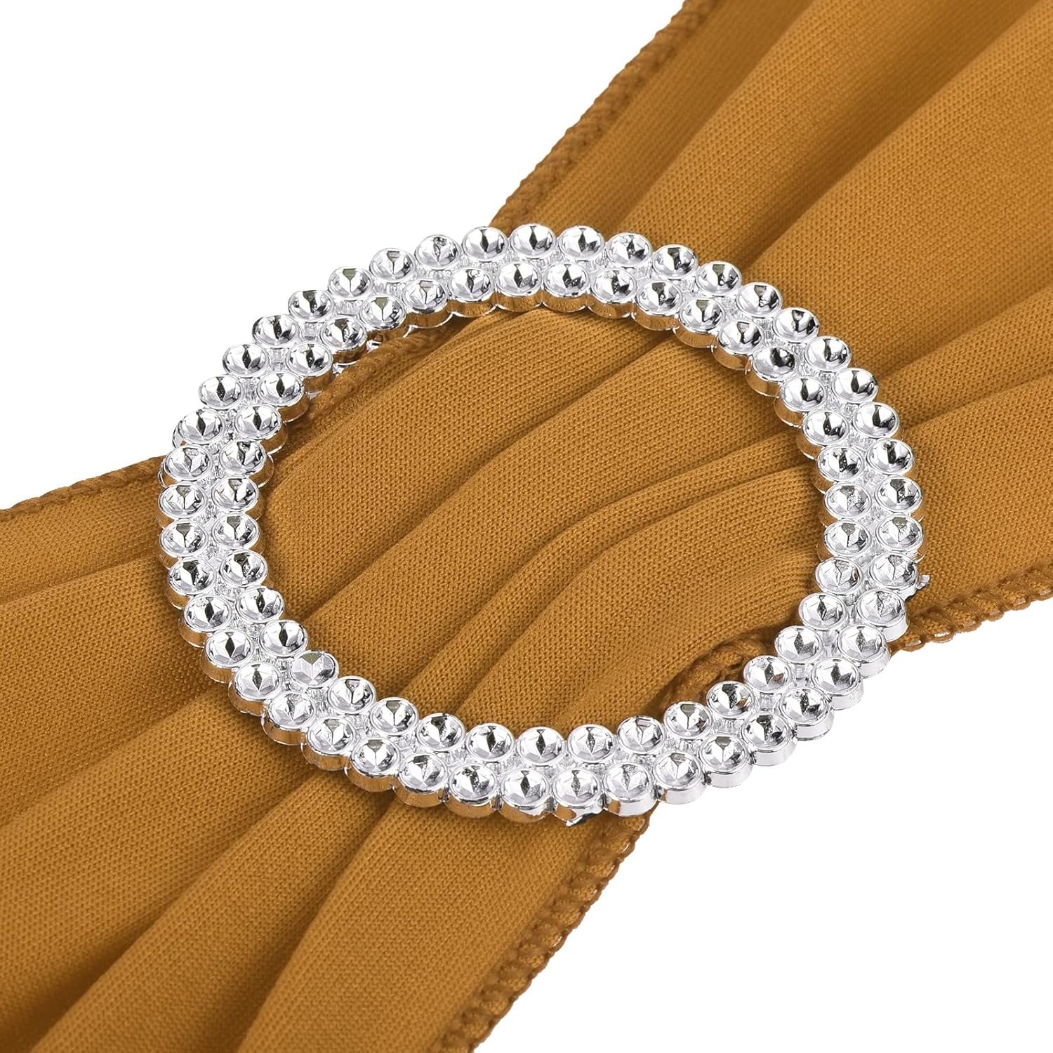 PATIKIL 13" x 5" Stretch Chair Sashes Bows, 10 Pack Elastic Chair Bands Sashes with Buckle Slider for Wedding Banquet Decorations, Gold Tone