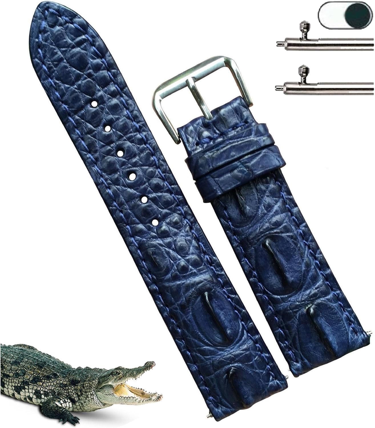 新品 クロコダイルホーン 本革ベルト ハンドメイド ネイビーブルー 長 