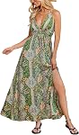 CUPSHE Femmes Plongée V robe d'été Floral Paisley Sans dos Spaghetti Strap côté fente Casual Beach Vacances Maxi robe