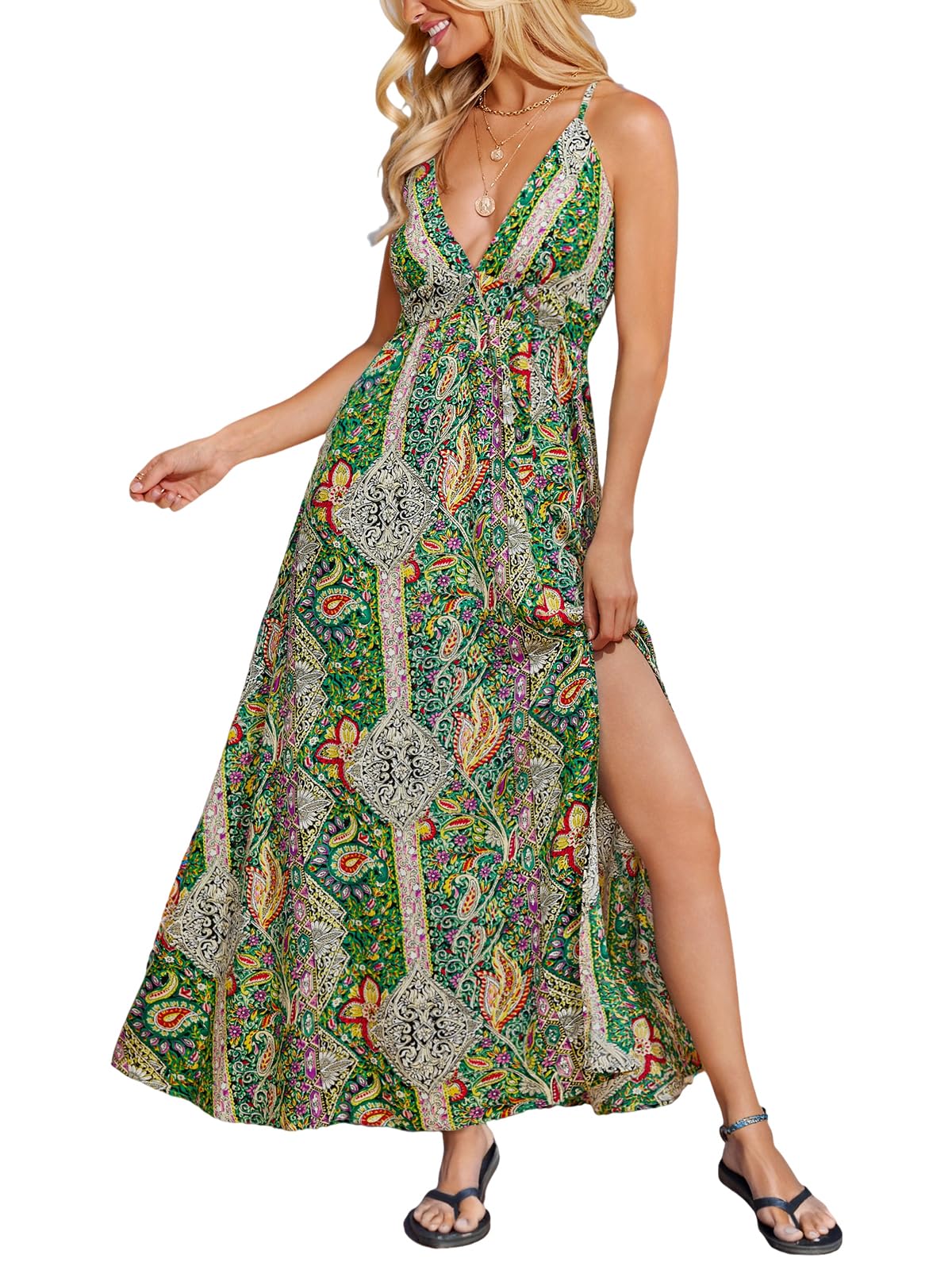 CUPSHE Womens Summer Maxi Dress 2026 Sleeveless Long Sundresses Spaghetti Strap Flowy Boho Beach Vacation Dress