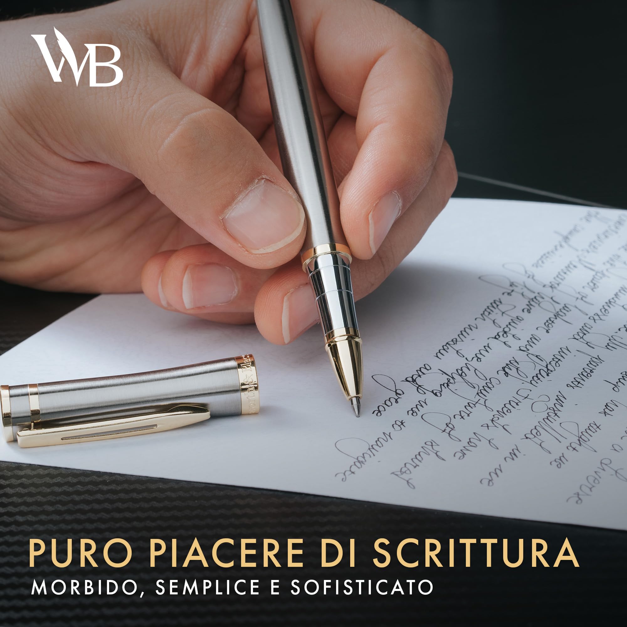Wordsworth & Black Rollerball Pen - Penna di Lusso - Finitura Oro 24K, Lacca Argento, Ricarica di Inchiostro, Ricaricabile, Regalo per Uomini & Donne, Scrittura Professionale, Belle Penne Eleganti