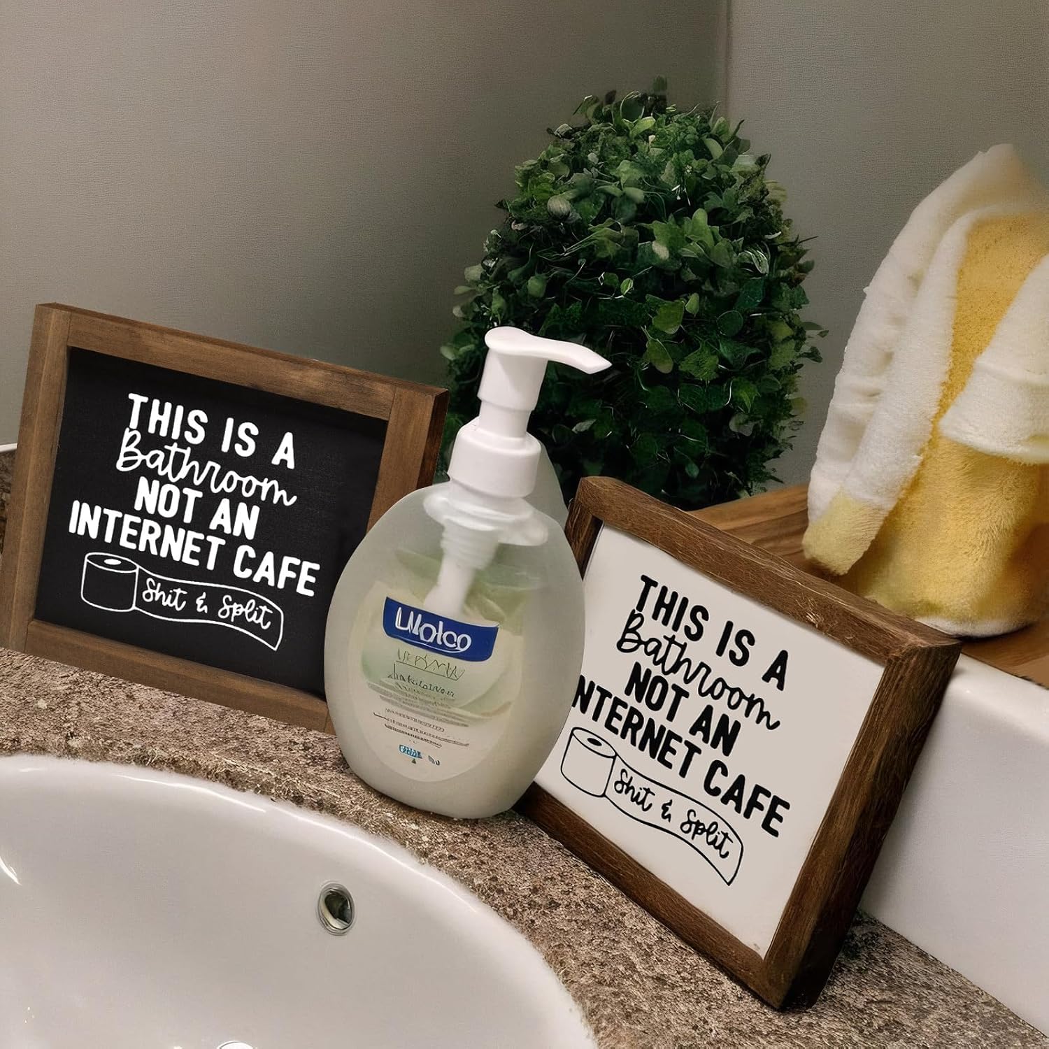 Bathroom Signs Decor, This Is A Bathroom Not An Internet Cafe Sign, Wooden Funny Bathroom Wall Art, Rustic Shelf Home Decoration Black and White Accessories - Image 7