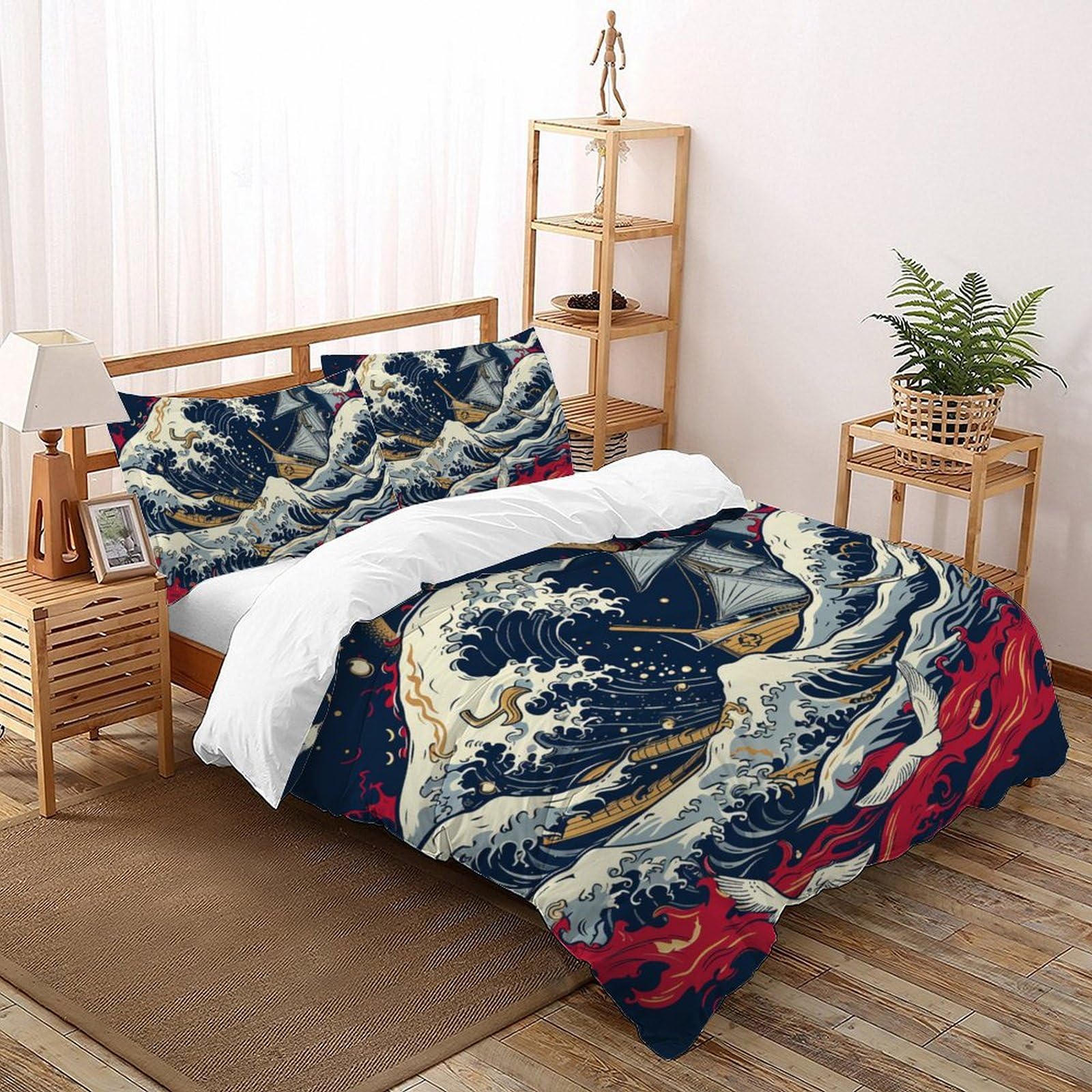 Housse de couette style japonais océan 200x200 avec 2 taies