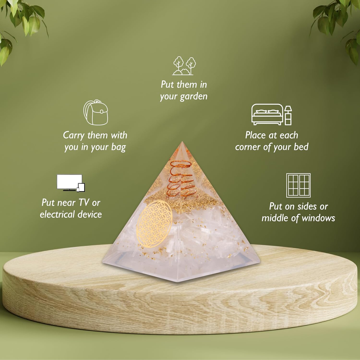 Selenite Orgonite Pyramid – Energy Crystal for Clarity & Protection – Handmade Spiritual Decor for Meditation, Focus & Inner Peace