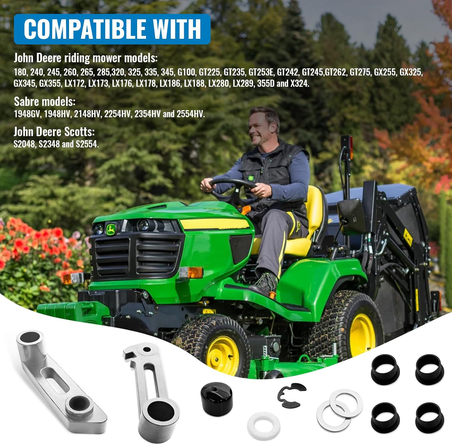 M143350 & M136635 Deck Idler Arm and Tensioner Kit for John Deere 48C & 54C Mower Decks – Fits GT, LX, GX, Scotts & Sabre Riding Lawn Tractors