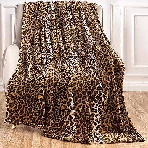 Edenleaf Manta de forro polar con estampado de leopardo para cama, sofá, viajes y campamento, manta de felpa mullida súper suave y acogedora, manta