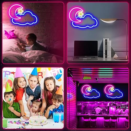 Miniatura 7 de Letreros de neón de nube de luna, luces LED de luz de neón de nube para decoración de pared, luces de neón alimentadas por USB para dormitorio,