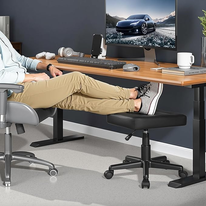Reposapiés Ergonómico VECELO con Ruedas, Ajustable, Negro miniatura 3