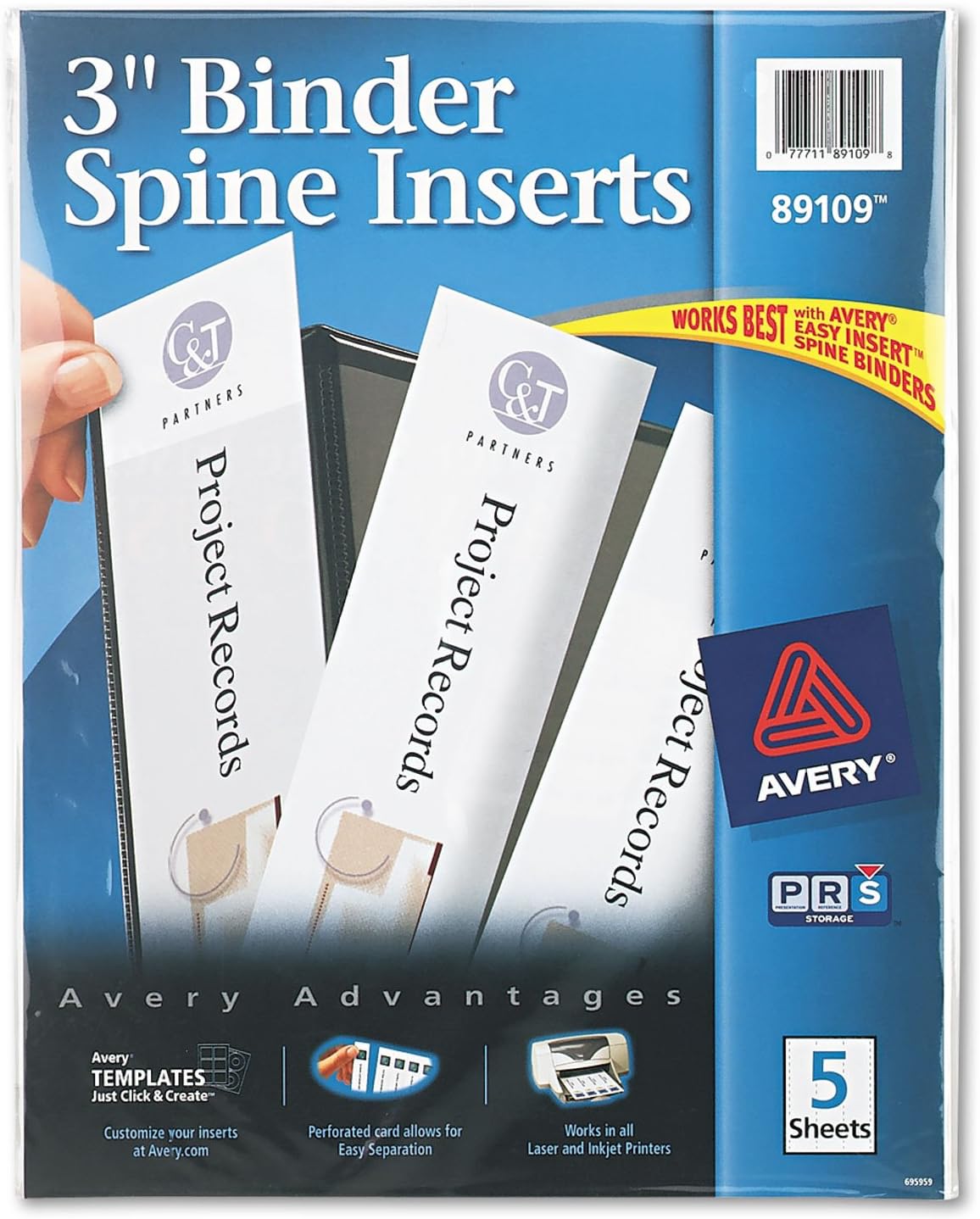 Avery 89109 Binder Spine Inserts, 3-Inch Capacity, 15/PK, White