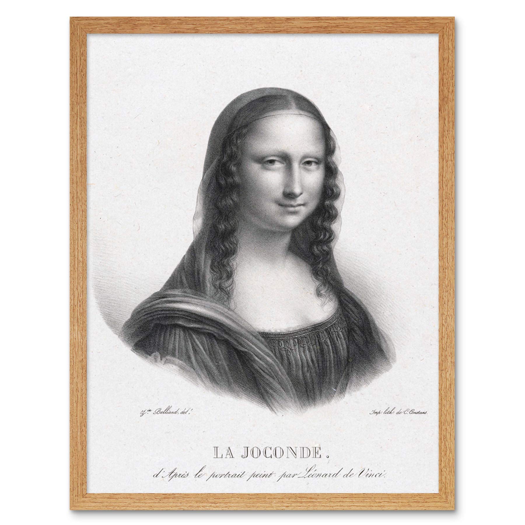 Artery8 Belliard Portrait Of Mona Lisa Drawing Art Print Framed Poster Wall Decor 12x16 inch