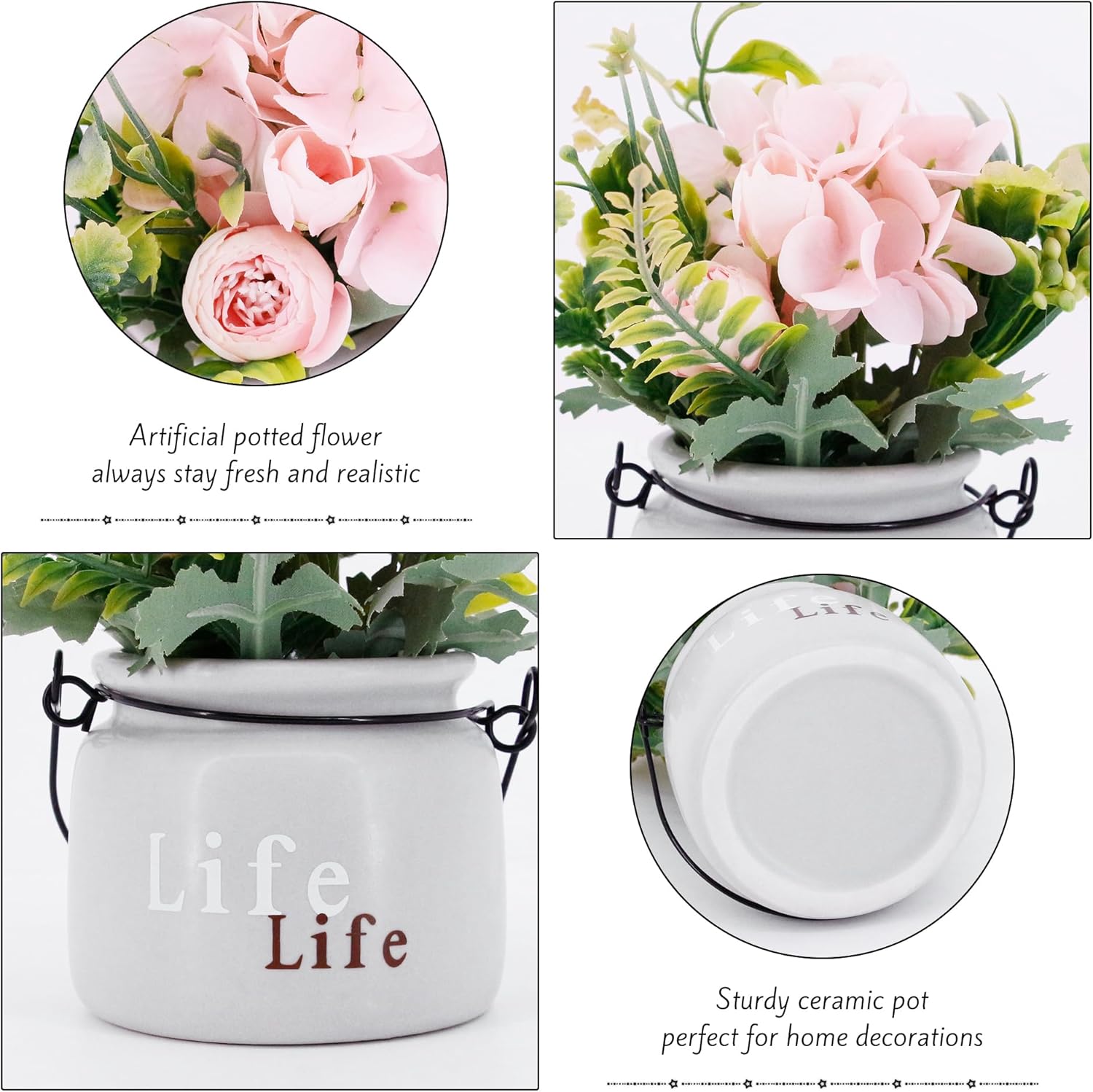 Segreto Artificial Flowers Potted Fake Plants Flower in Vase Faux Rose Planting for Home Decor Office Bathroom Dining Table Decorations Wedding Arrangement