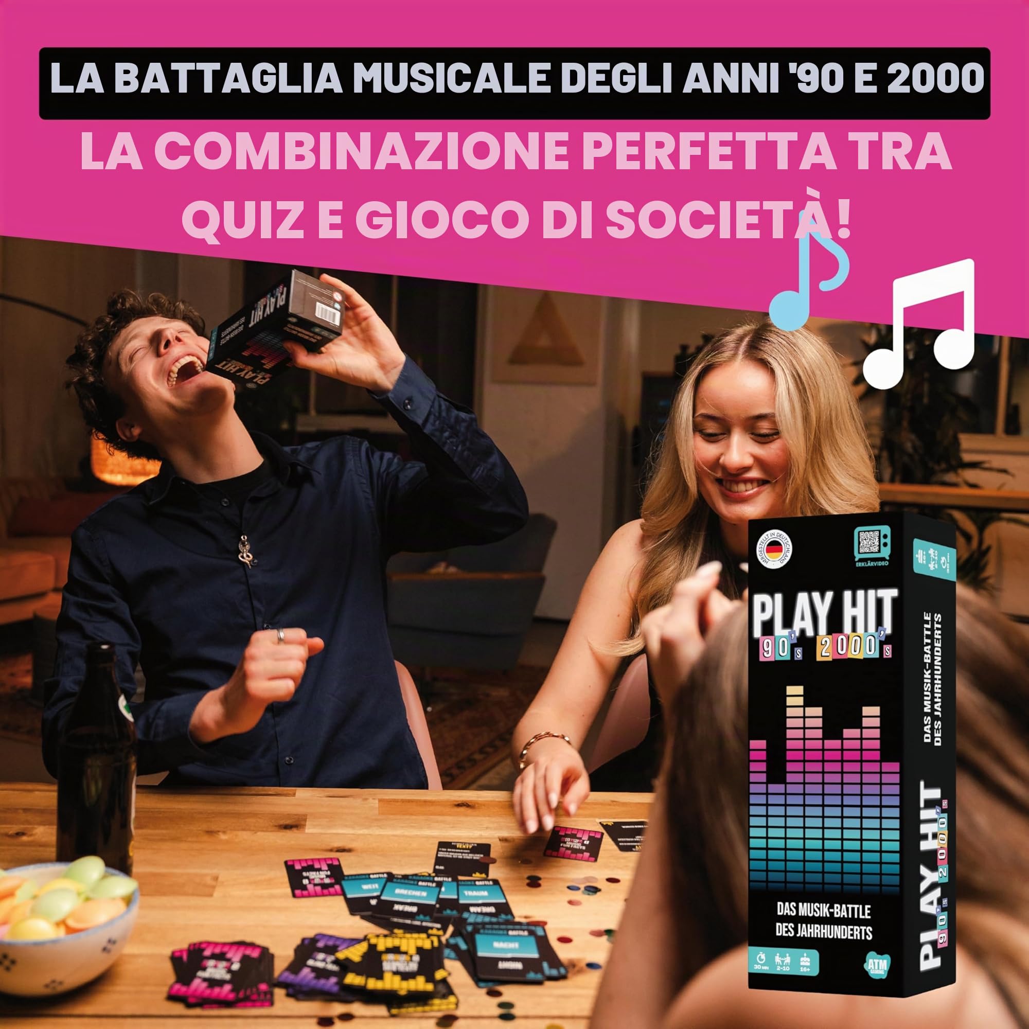 ATM Gaming - Gioco da Tavolo PlayHit – Il Quiz Musicale degli Anni '90 e 2000 – Gioco di Carte per Adulti e Famiglie – da 2 a 10 Giocatori dai 16 Anni in su - Giochi di Viaggio