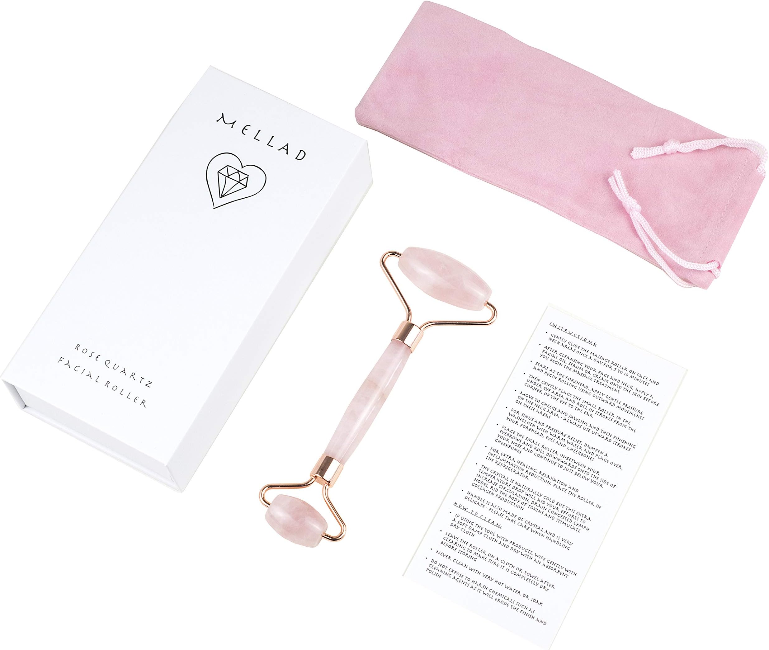 Rose Quartz Roller Jade Roller for Face Anti-Aging Anti Wrinkle Slimming Healing Rejuvenation Face Roller Massage Tool (Pink)