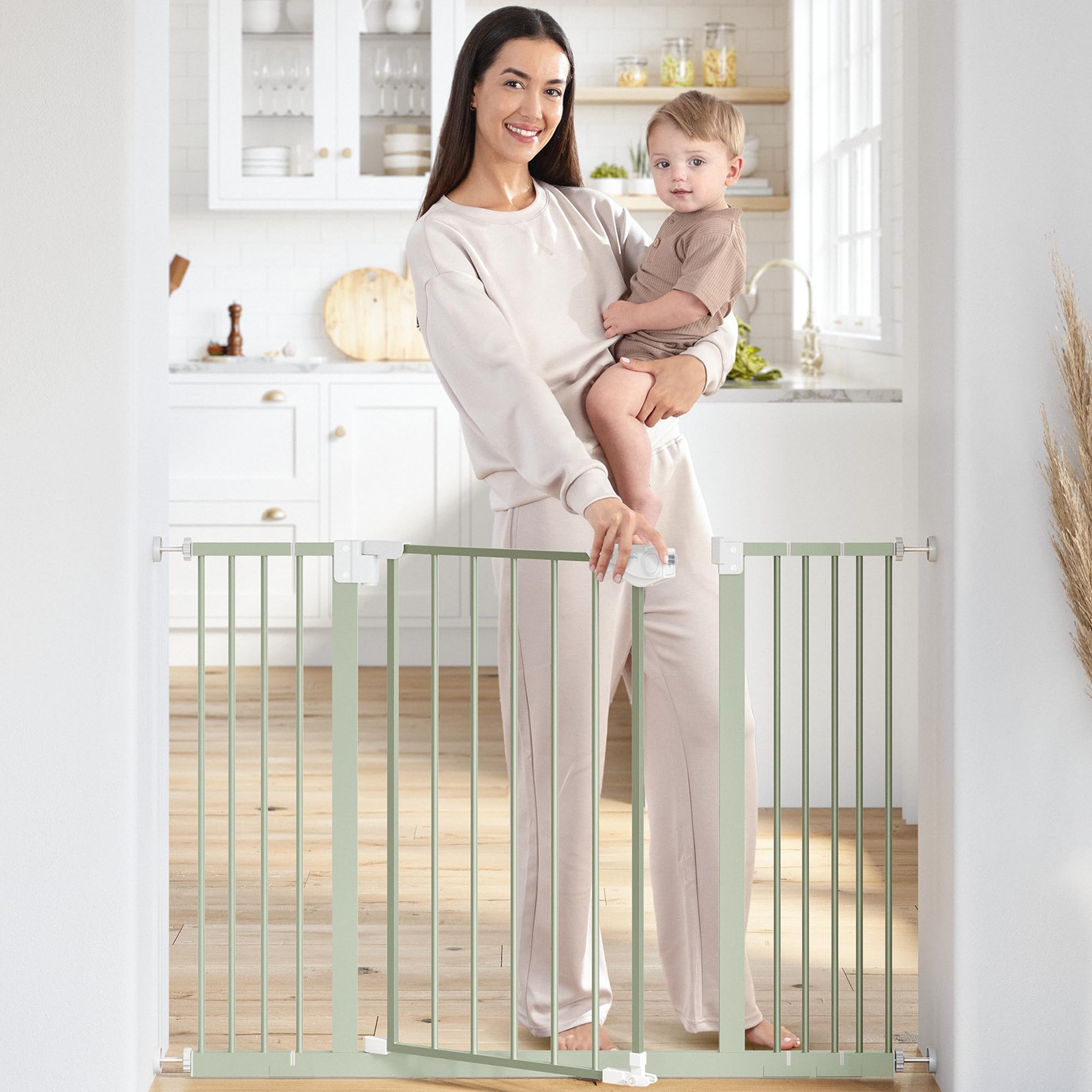 Comfy Cubs Baby Safety Gate with 3 Extensions - Adjustable 42" x 1.9" x 30" Q195 Steel Doorway Barrier - Powder-Coated Finish for Stairs and Doorways