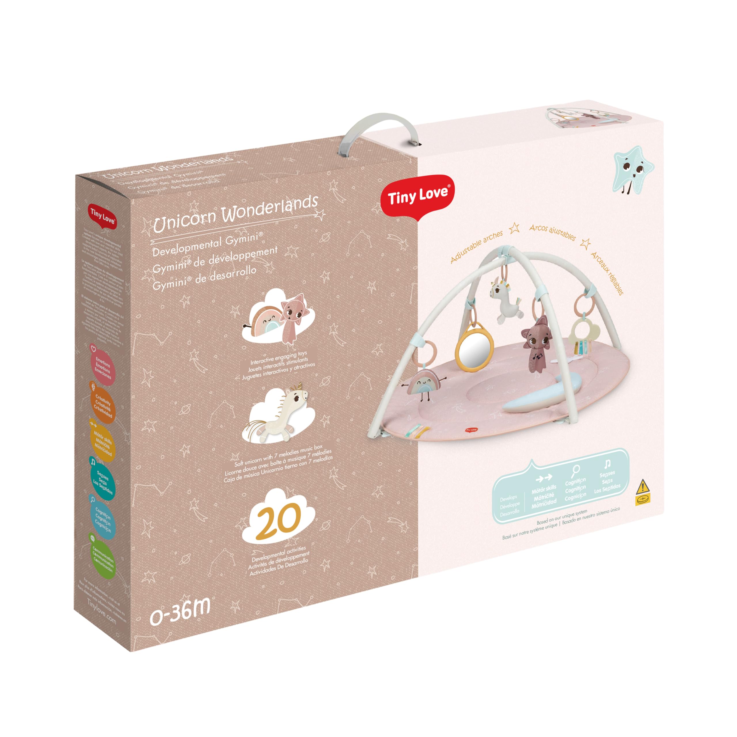 Tiny Love Developmental Gymini, Gimnasio de actividades con música para bebés, desde 0 meses, 20 actividades estimulantes, cometa musical y nube con textura, Unicorn Wonderlands