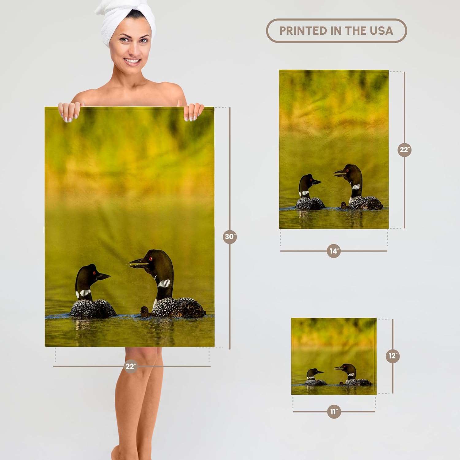 3dRose Common Loon Birds, Beaver Lake, Montana, USA - US27 CHA2734 - Chuck Haney 22x30 Bath Hand Pool Towel