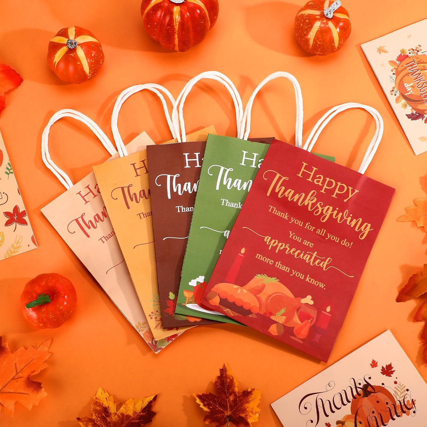 AmazingSpark 20 Pcs Thanksgiving Appreciation Gift Bags Bulk Thank You Paper Goodie Treat Bags with Handles Fall Party Favor for Employee Coworker Staff Nurse Team Appreciation Gift Wrapping - Image 7