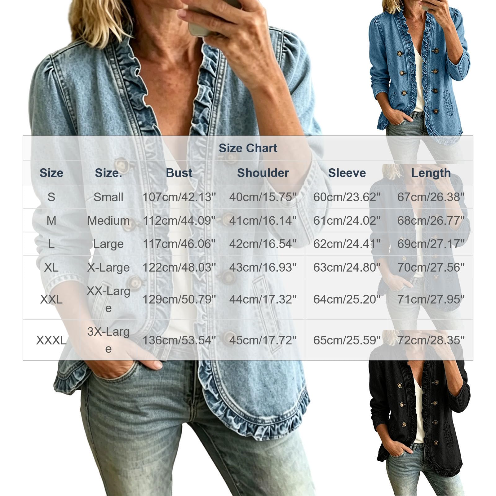 Veste en Jean pour Femme Volants à L’Ourlet Veste Mi‑Saison Élégante
