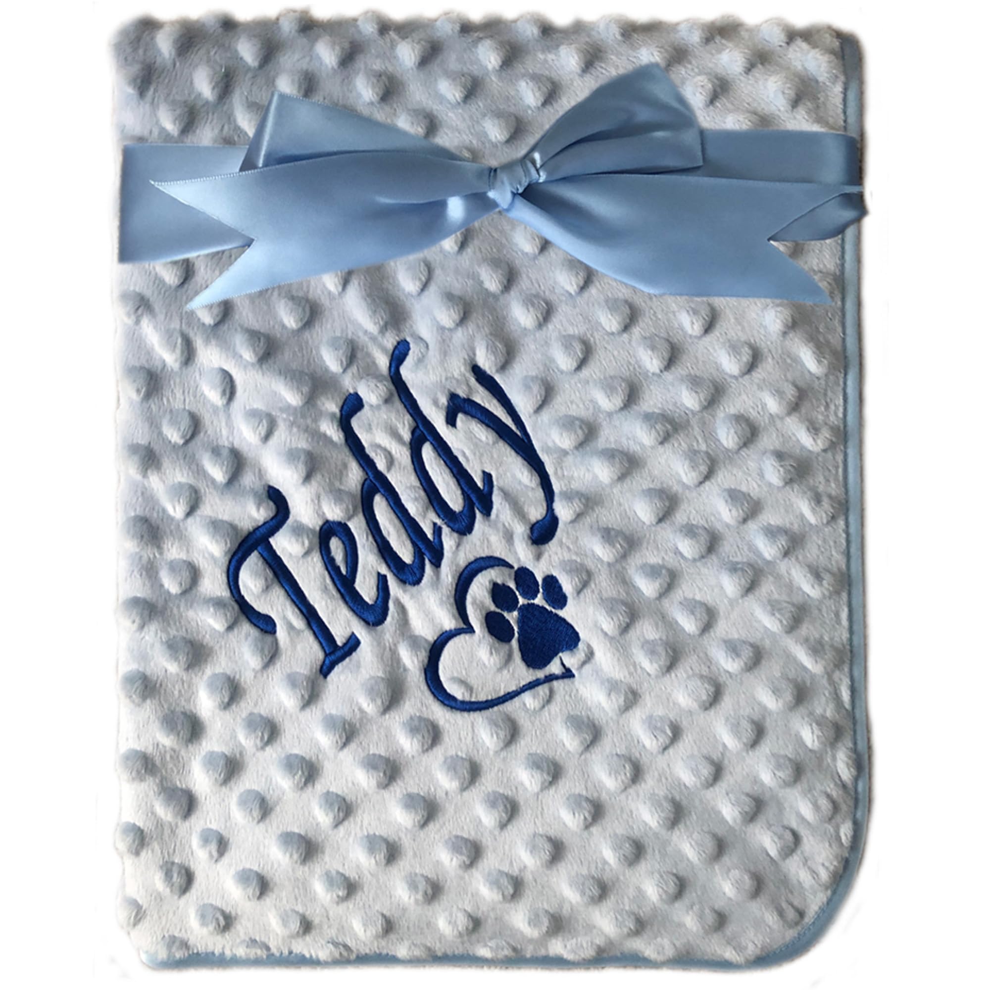 PERSONALISED DOG CAT PET BLANKET BLUE BUBBLE EFFECT SOFT DURABLE HEART PAW PRINT