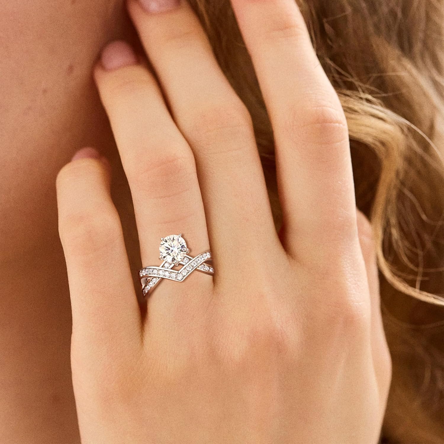 YOIHUR 925 Sterling Silver 14K White Gold Plated Rings for Women 1.0 CT Moissanite Diamond Engagement Promise Anniversary Ring Wedding Bands for Women Elegant Gift Jewelry - Image 2