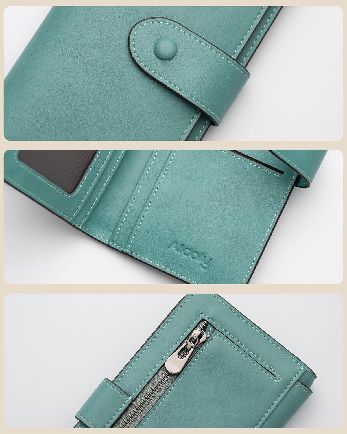 RFID Blocking Leather Wallet for Women, Slim Trifold with 14 Card Slots and Zipper Pocket (Purist Blue) - Image 6