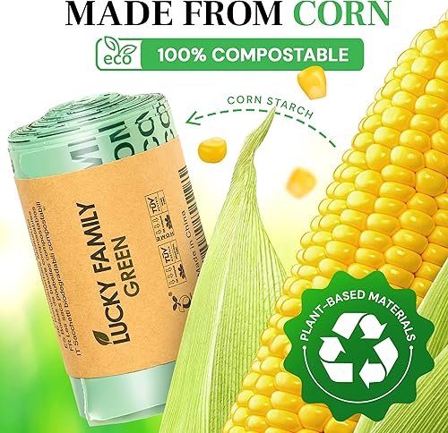 Miniatura 3 de INNOTAK Lucky Family - Bolsas de abono verde para encimera de cocina, 1.3 hasta 1.6 galones, 100% compostable, reutilización de basura de residuos