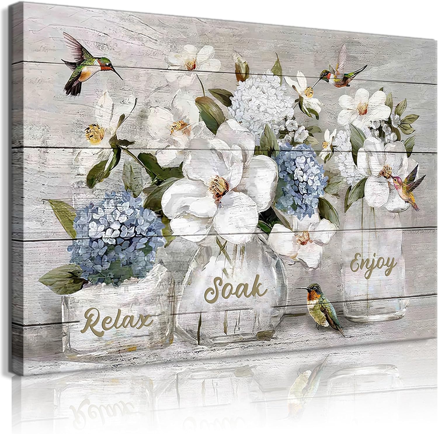 lianyibo Bathroom Floral Wall Art Farmhouse Bathroom Wall Decor Rustic Hummingbird Flowers Canvas Poster Print for Living Room (80 x 120 / bezramowy)