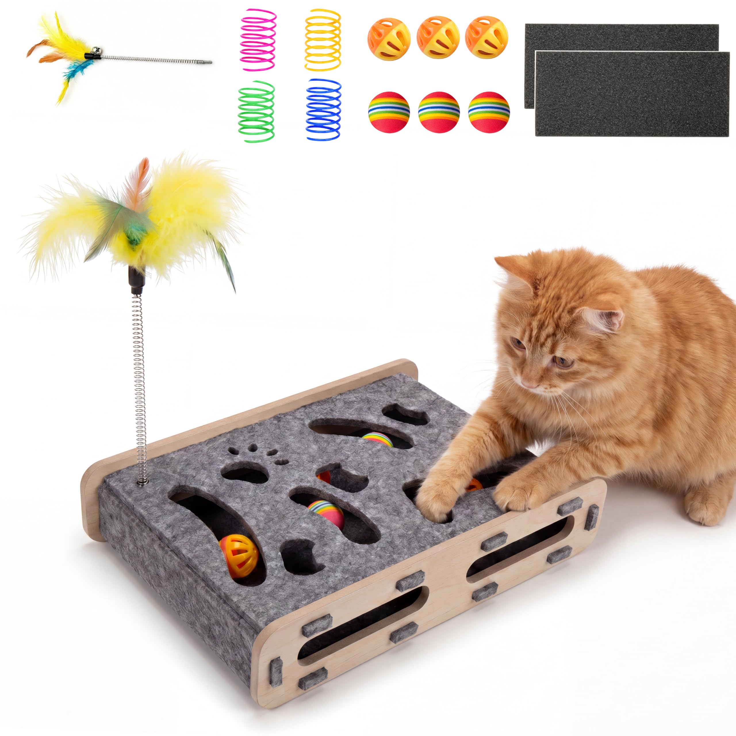 5-in-1 cat nail file scratcher Enrichment Box - interactive cat toys for indoor cats, Lar…