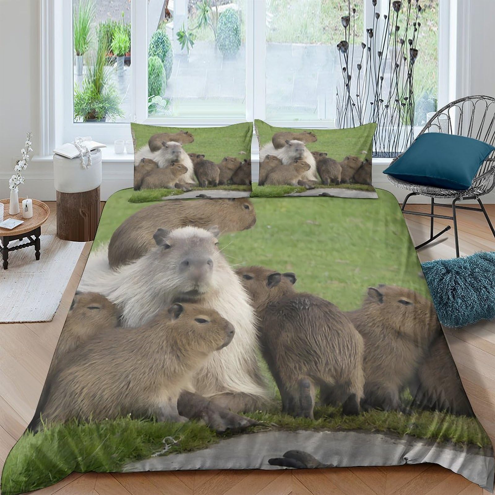 Ctjqhvkz Style-3 3D Printed Capybara Family Fitted Sheet Microfiber Soft Animal Field Mattress Cover For Bedroom Guest Room Decor Single（135X200cm）