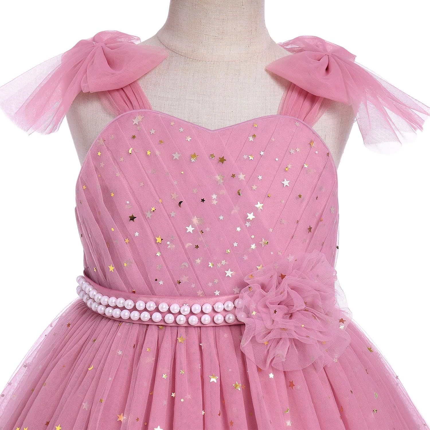 IBTOM CASTLE Birthday Dress for Girls Shoulder Straps Sparkle Tulle Dress Bow Birthday Party Flower Girl Dress